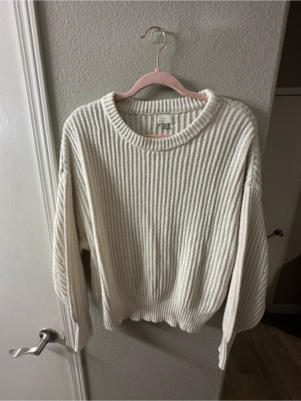 a new day Cream Ribbed Crewneck Sweater